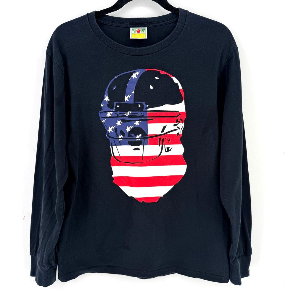 Vtg A Bathing Ape BAPE USA Flag Helmet Long Sleeve T-Shirt Sz M 93 Single Stitch